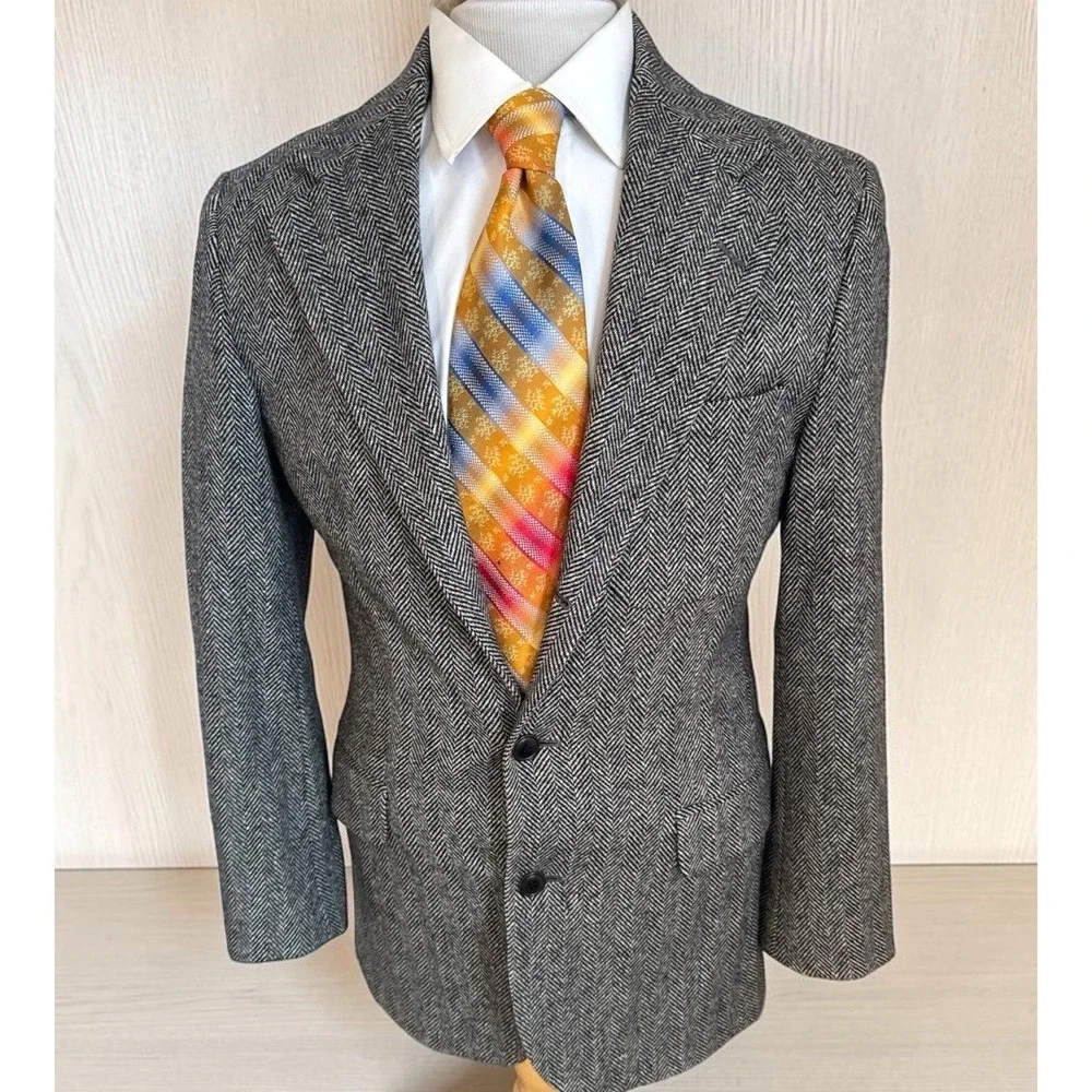 Vtg Gap Gray Herringbone Tweed Wool Blazer Jacket Sport Coat USA Made 38R Slim